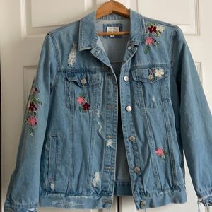 Embroidered Distressed Denim Jacket